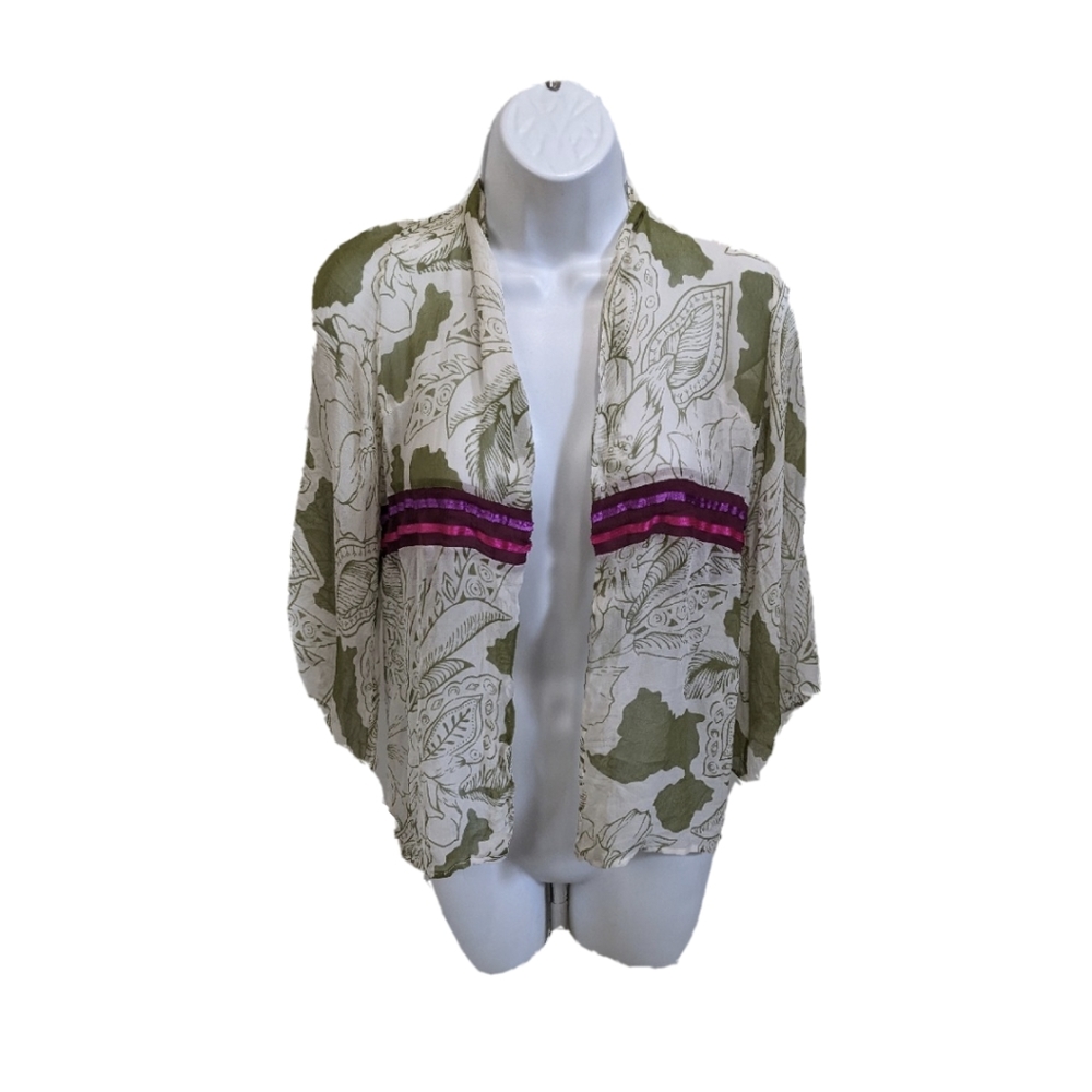 Elizabeth Gillett NYC Silk Kimono Top S Open Front Blouse Whimsical Fairy